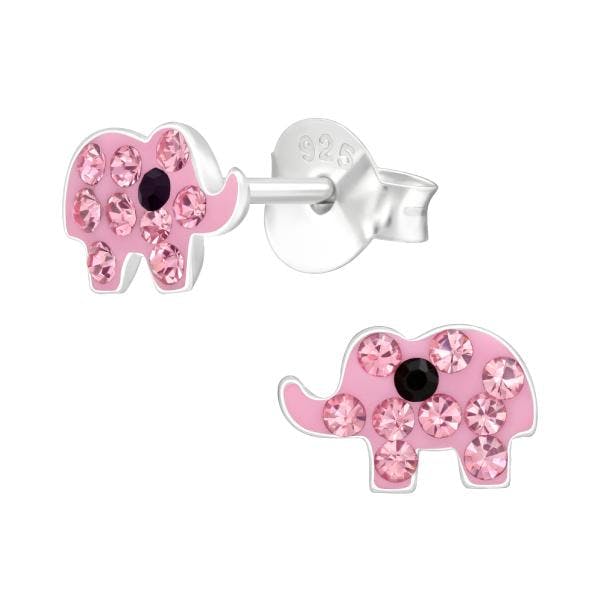 Růžový slon se zirkony - Stříbrné náušnice pro děti