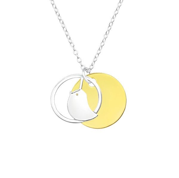 Stříbrný náhrdelník s medailonkem a ptáčkem
