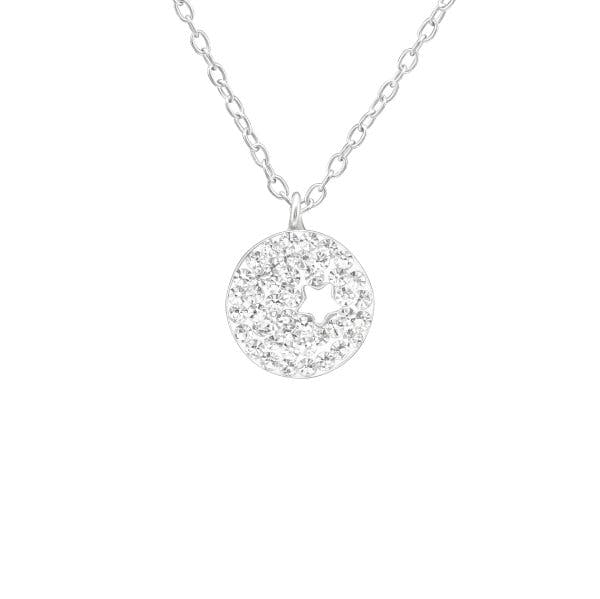 Stříbrný náhrdelník Medailon s krystaly a hvězdou