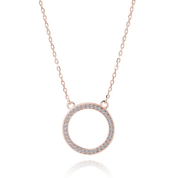 Stříbrný náhrdelník Kruh se zirkony a plátovaním 18K Rose gold